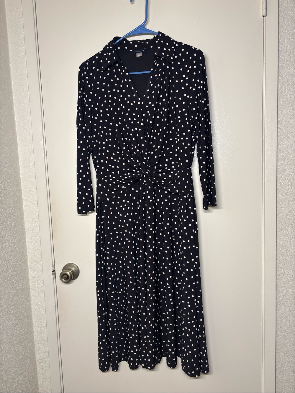 Tommy Hilfiger Black and White Polka Dot Midi Dress Size 10